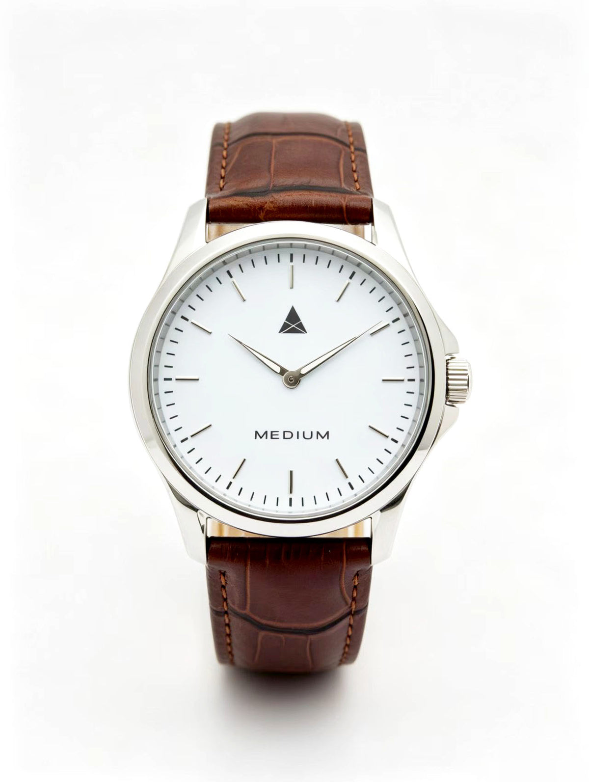 The Comeback Men’s Leather Watch — Silver / White — front view