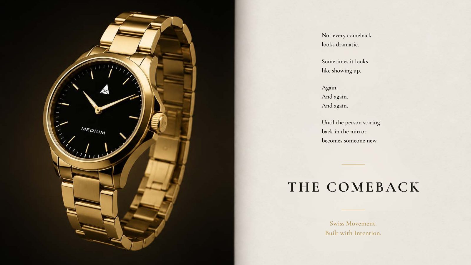 MEDIUM Lookbook — The Comeback timepiece, Swiss movement